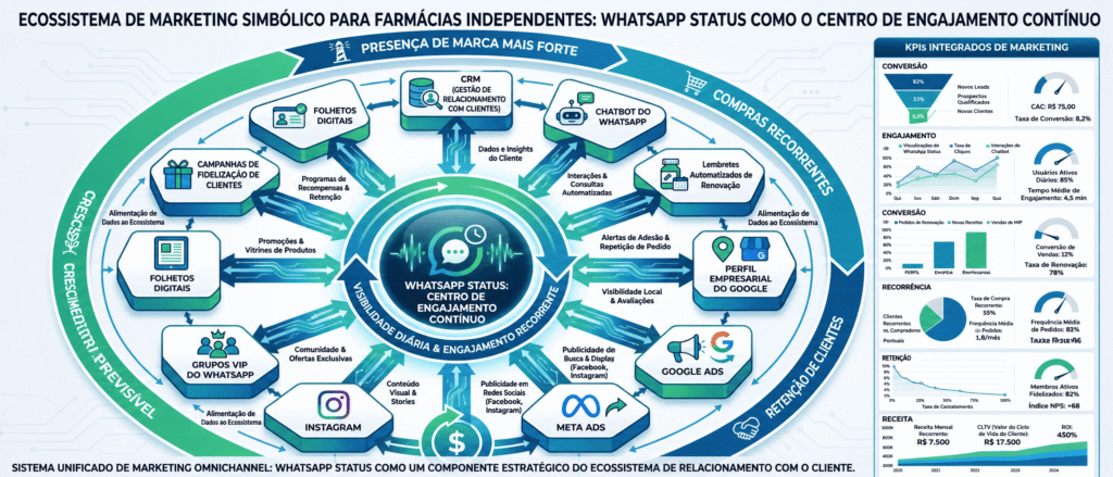 Ecossistema de marketing com WhatsApp no centro